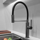 LED Panel Deck Mounted Flexible Hose Sink Kitchen Faucet - Black Chrome - No LED / G1/2 - Kitchen Faucets