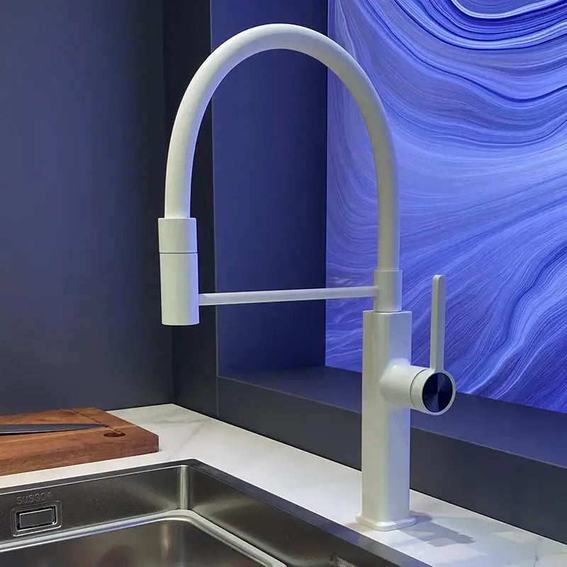 LED Panel Deck Mounted Flexible Hose Sink Kitchen Faucet - White - No LED / G1/2 - Kitchen Faucets