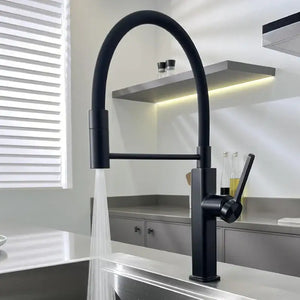 LED Panel Deck Mounted Flexible Hose Sink Kitchen Faucet - Black - No LED / G1/2 - Kitchen Faucets