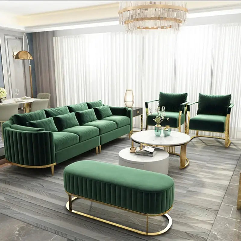 Luxury Modern Upholstery Velvet Curved Sofa Set - Army Green / 1 Seat - Sofa
