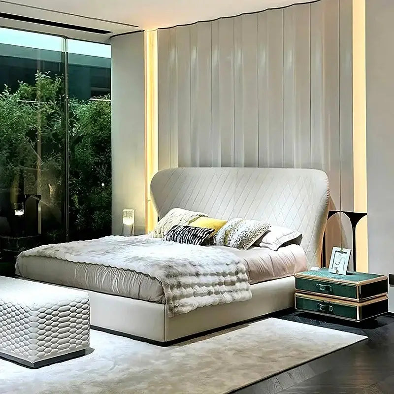 Luxury Napa PU Leather Double Bed Frame - Bedroom