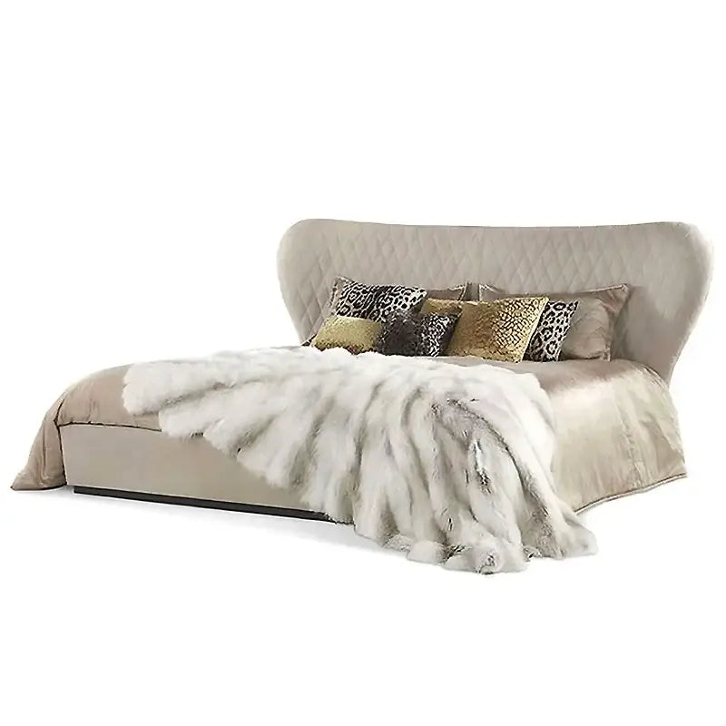 Luxury Napa PU Leather Double Bed Frame - Beige - PU Leather Double / 150 x 200 cm - Bedroom