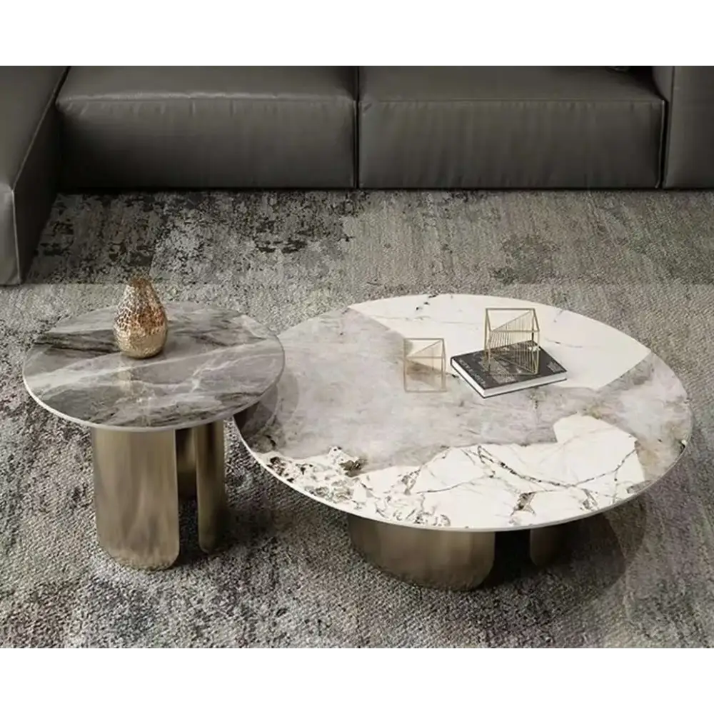 Marble Antique Nordic Modern Round Coffee Table - Gold - 70 x 50cm - Multifunctional coffee table