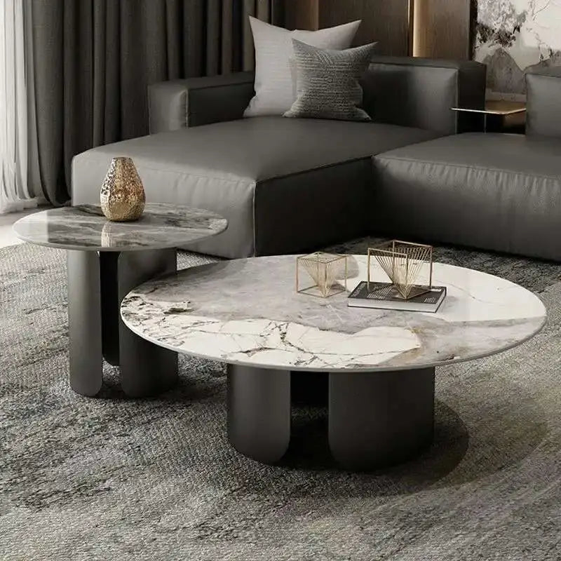 Marble Antique Nordic Modern Round Coffee Table - Gray - 70 x 50cm - Multifunctional coffee table
