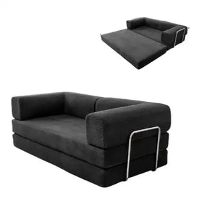 Minimalist Corduroy Foldable Bed Sofa - Black - Length 150 cm - Sofa