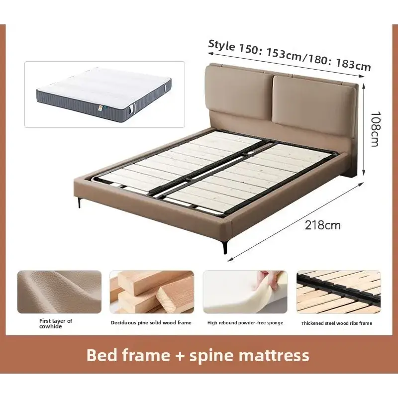 Minimalist Leather Luxury Wood Bed Frame - Bedroom