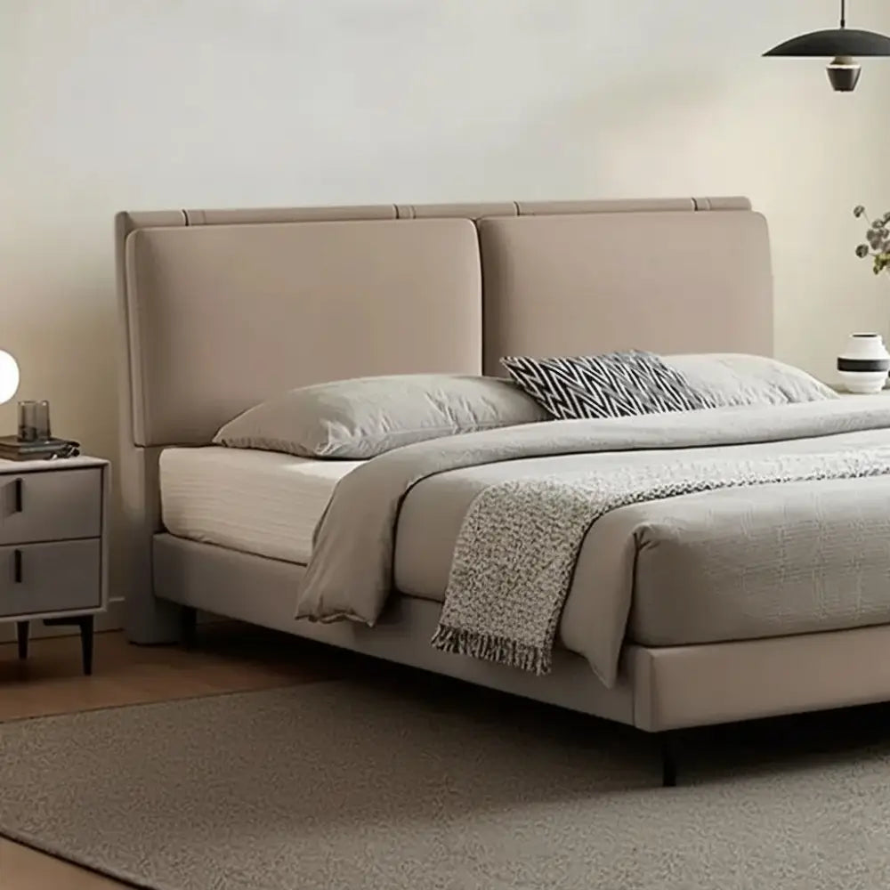 Minimalist Leather Luxury Wood Bed Frame - Bedroom