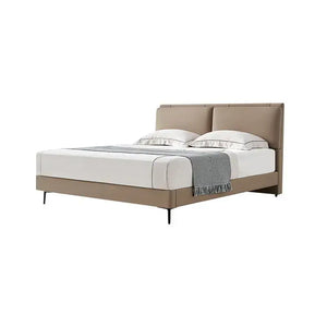 Minimalist Leather Luxury Wood Bed Frame - Beige / 150 x 200 cm - Bedroom