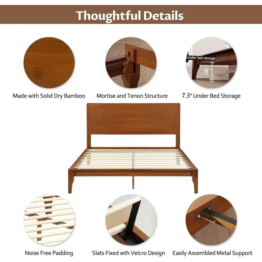 Bamboo Platform Bed Queen Size Natural Wood - view 6