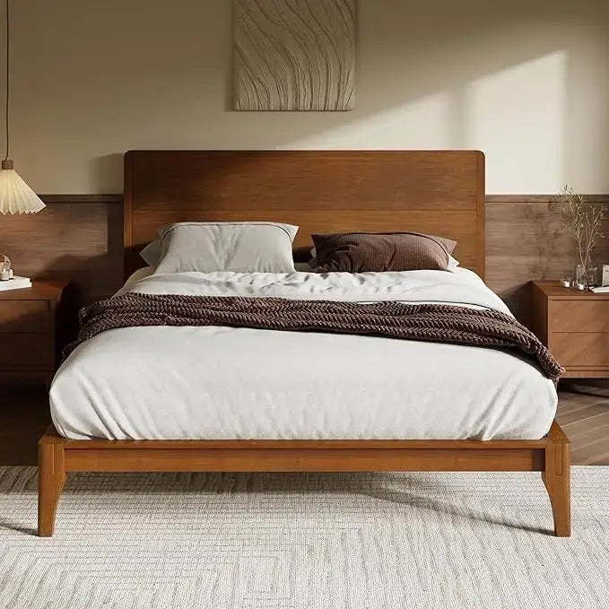 Bamboo Platform Bed Queen Size Natural Wood - view 3