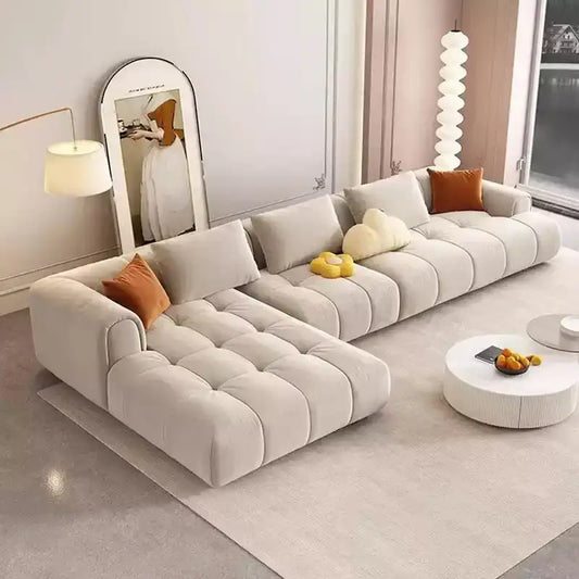 Minimalist Modern Cloud Puff L Shaped Sectional Sofa - Beige - Sofa