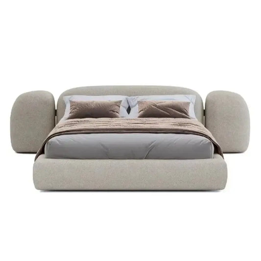 Minimalist Pebble Modern Double Velvet Bed Frame - Beige / 150 x 200 cm - Bedroom
