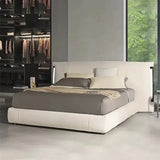 Minimalist PU Leather Double Veneer Wood Bed Frame - Beige / 180 x 200 cm - Bedroom