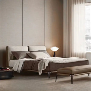 Minimalist Soft Upholstered Headboard Bed Frame - Brown / 150 x 200 cm - Bedroom