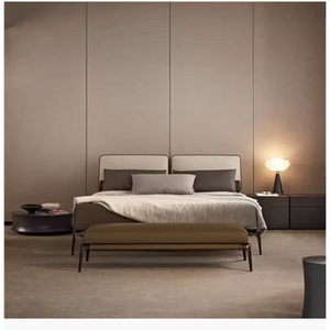 Minimalist Upholstered Bed Frame with Leather Headboard - view 7