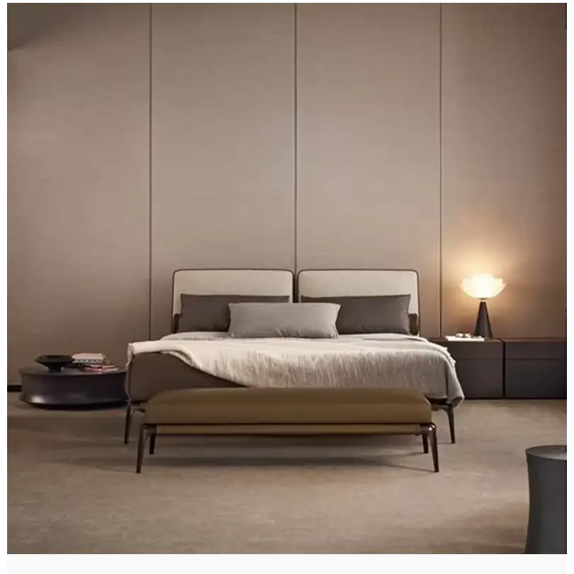 Minimalist Upholstered Bed Frame with Leather Headboard - view 7