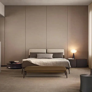 Minimalist Upholstered Bed Frame with Leather Headboard