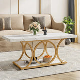 Modern 2 Tier Rectangular Marble Coffee Table - Multifunctional coffee table
