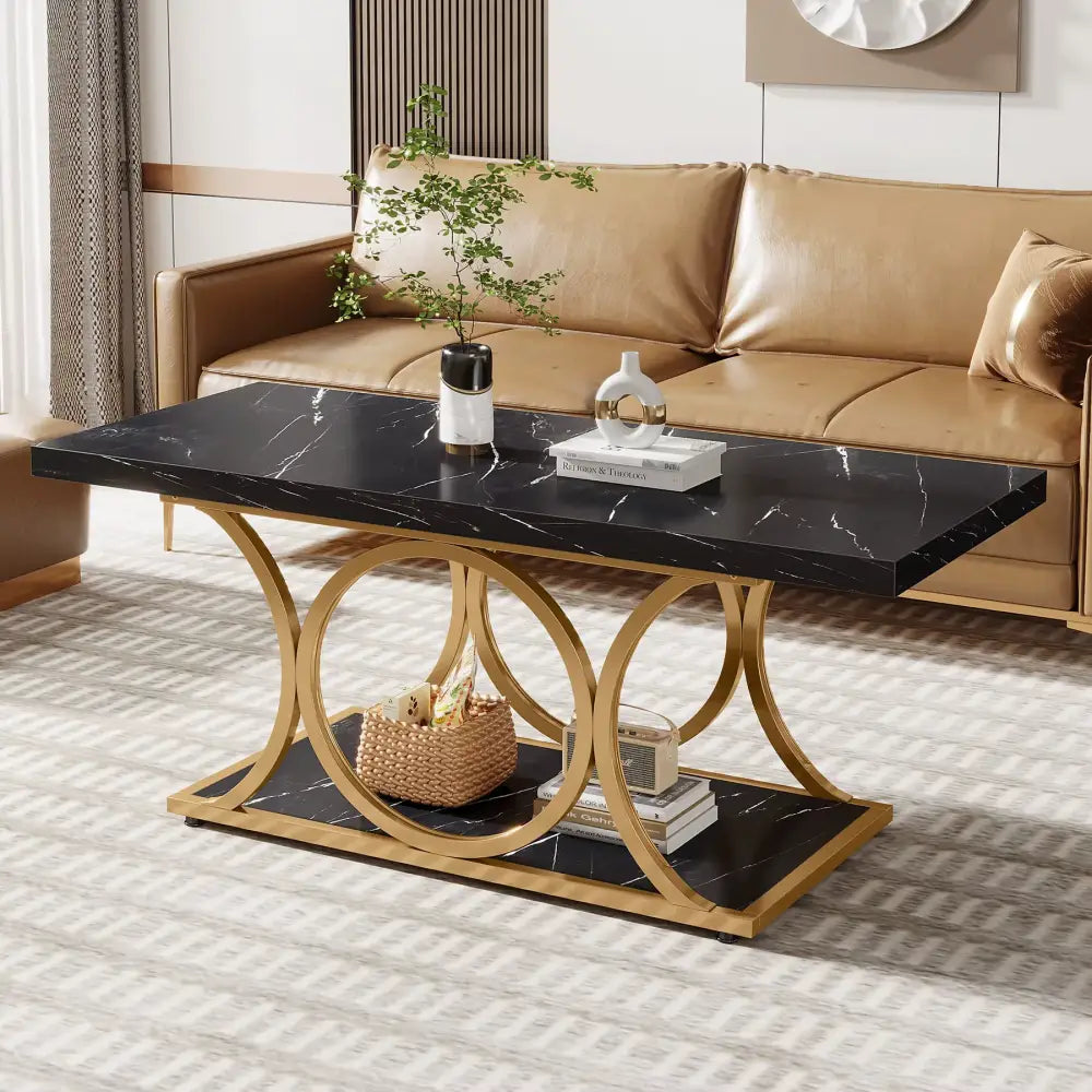 Modern 2 Tier Rectangular Marble Coffee Table - Multifunctional coffee table