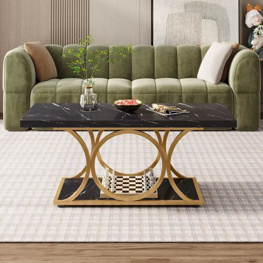 Modern 2 Tier Rectangular Marble Coffee Table - Multifunctional coffee table