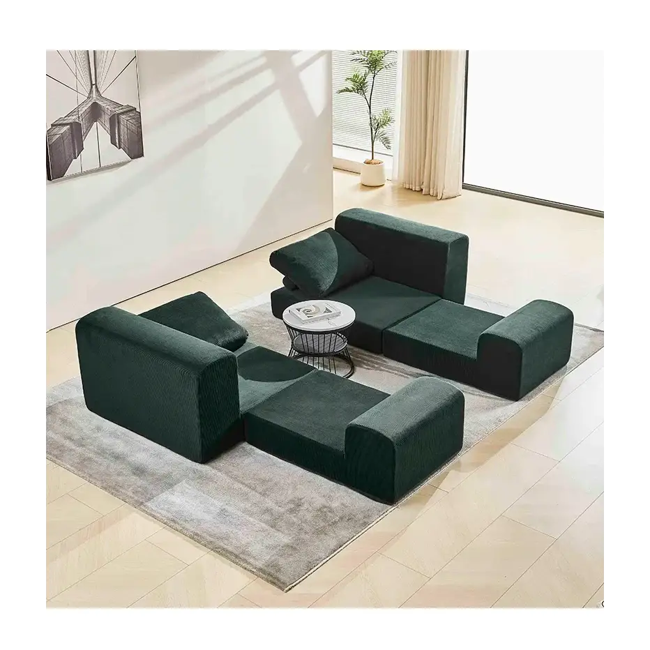 Corduroy Compressed Sectional Sofa Modern Minimalist - view 8