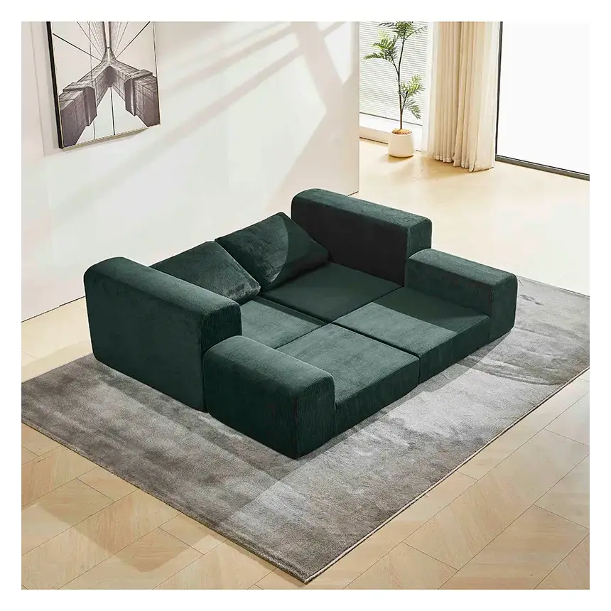 Corduroy Compressed Sectional Sofa Modern Minimalist - view 9