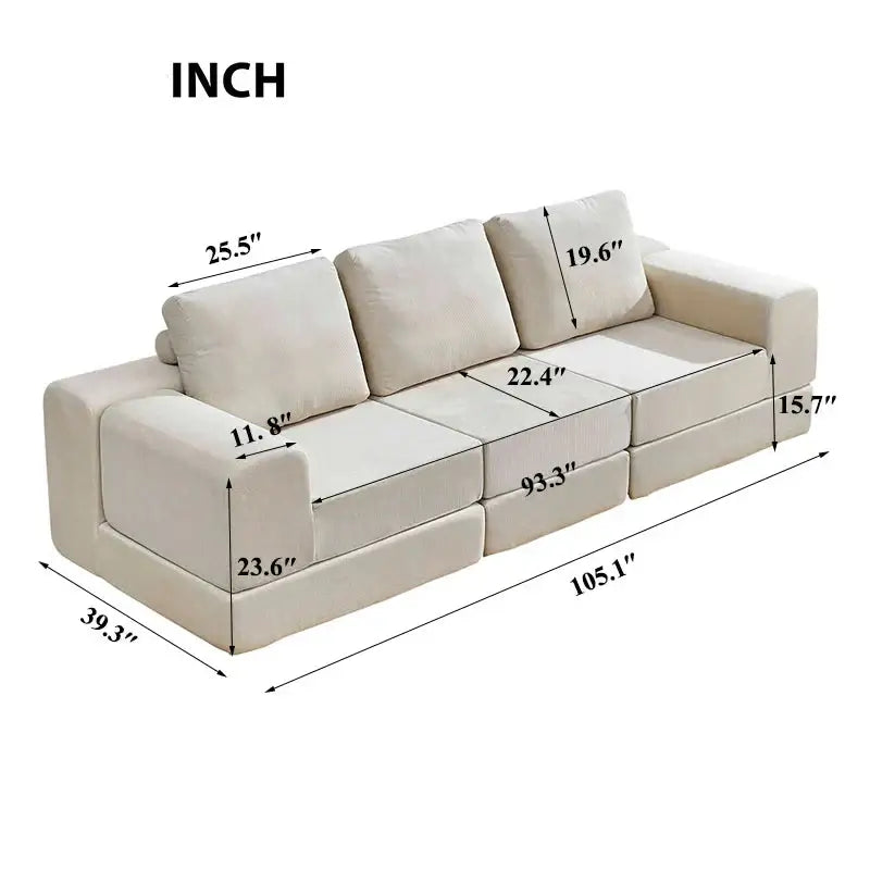 Corduroy Compressed Sectional Sofa Modern Minimalist - view 13