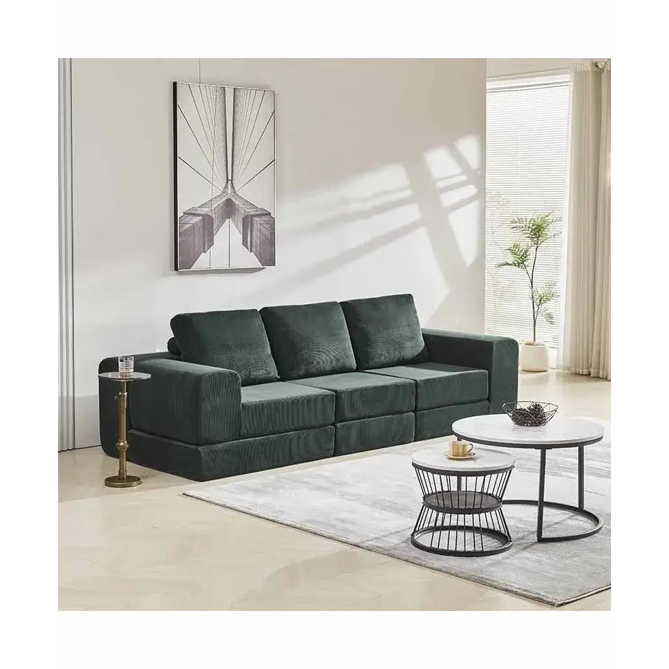 Corduroy Compressed Sectional Sofa Modern Minimalist - view 11