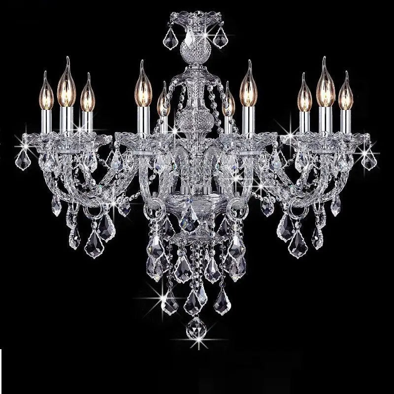 Modern Crystal K9 Chandelier Lamp - 10 Arm Lights / Silver with Cognac / Without Bulbs - Chandelier