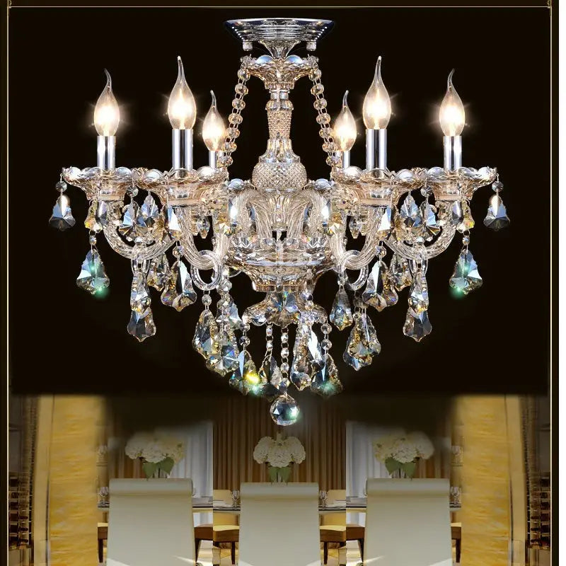 Modern Crystal K9 Chandelier Lamp - 6 Arm Lights / Silver with Cognac / Without Bulbs - Chandelier