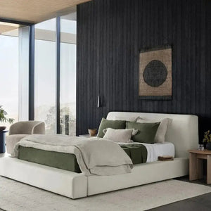 Modern Double Soft Fabric Upholstery Bed Frame - White - 150 x 200 cm - Bedroom