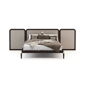 Modern Double Wooden Widened Backrest Bed Frame - Dark Gray / King - Bedroom