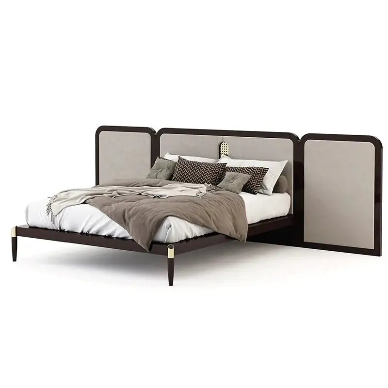 Modern Double Wooden Widened Backrest Bed Frame - Dark Gray / King - Bedroom