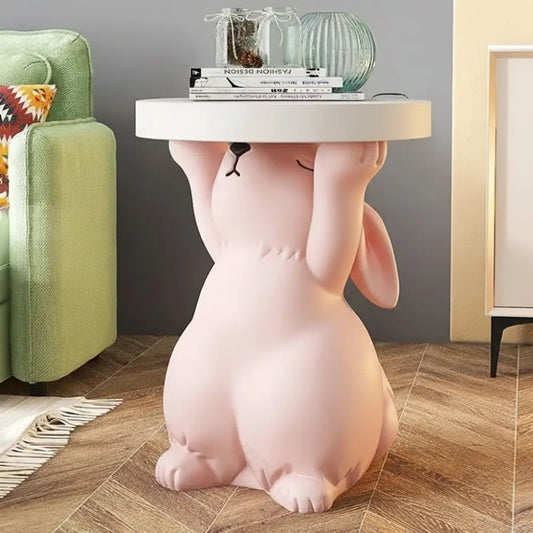 Modern Floor Standing Rabbit Sculpture Tray Table - Pink - Multifunctional coffee table