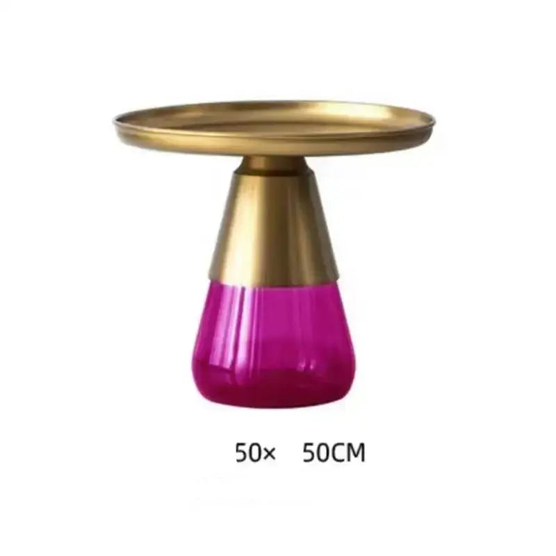 Modern Artistic Glass Round Coffee End Table - Gold Pink - Multifunctional coffee table