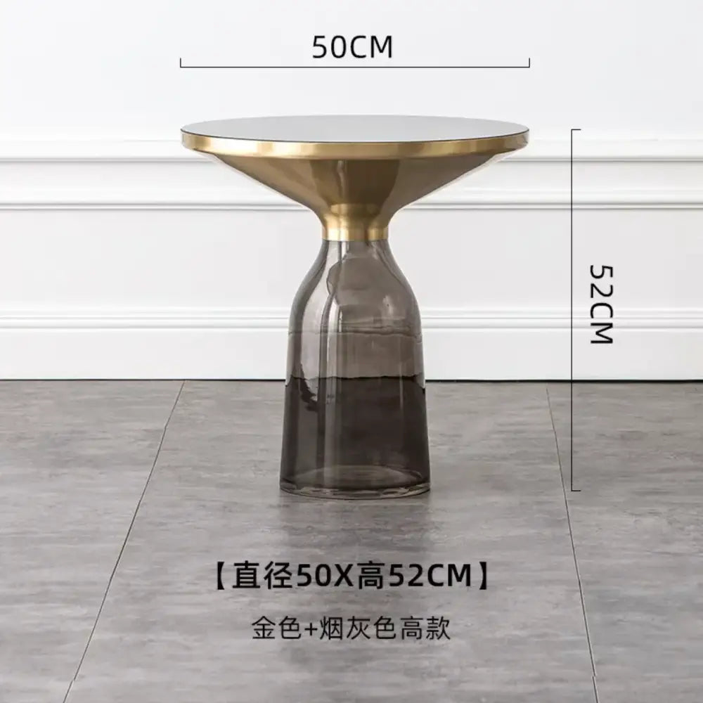 Modern Artistic Glass Round Coffee End Table - Gray Gold - Multifunctional coffee table