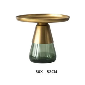 Modern Artistic Glass Round Coffee End Table - Grey Gold - Multifunctional coffee table