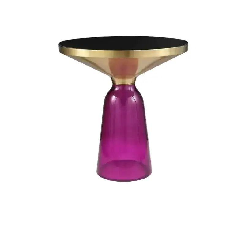 Modern Artistic Glass Round Coffee End Table - Pink Gold - Multifunctional coffee table