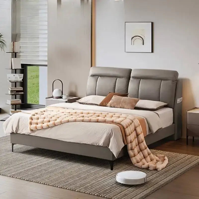 Modern High Headboard Double Bed Frame - Bedroom