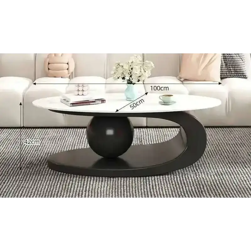 Oval Coffee Table Modern Irregular Base Cream - view 10
