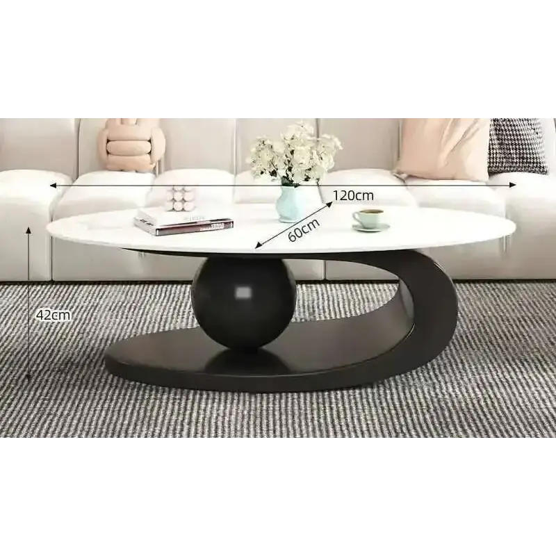 Oval Coffee Table Modern Irregular Base Cream - view 9