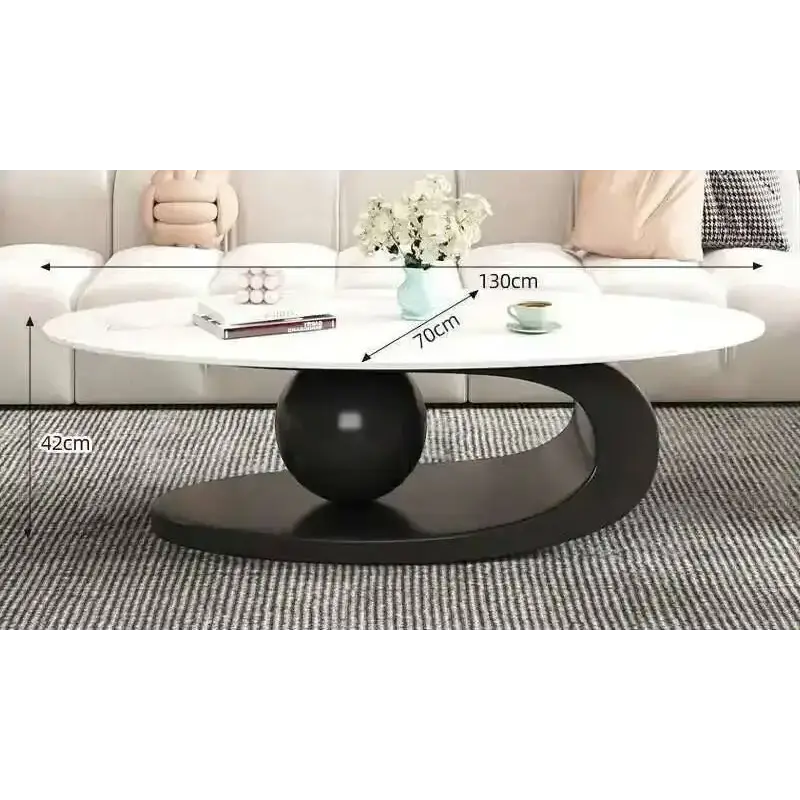 Oval Coffee Table Modern Irregular Base Cream - view 14