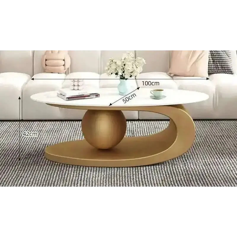 Oval Coffee Table Modern Irregular Base Cream - view 13