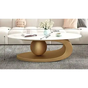 Oval Coffee Table Modern Irregular Base Cream - view 16