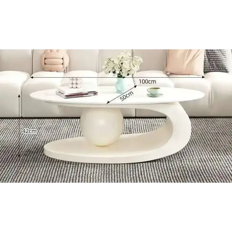 Oval Coffee Table Modern Irregular Base Cream - view 12