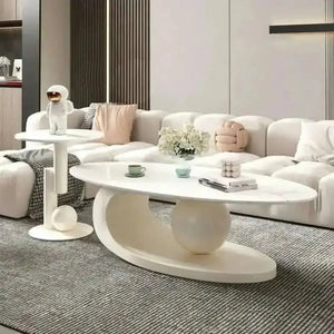 Oval Coffee Table Modern Irregular Base Cream - view 3