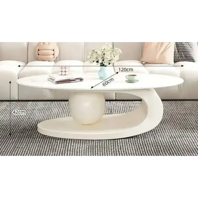Oval Coffee Table Modern Irregular Base Cream - view 17