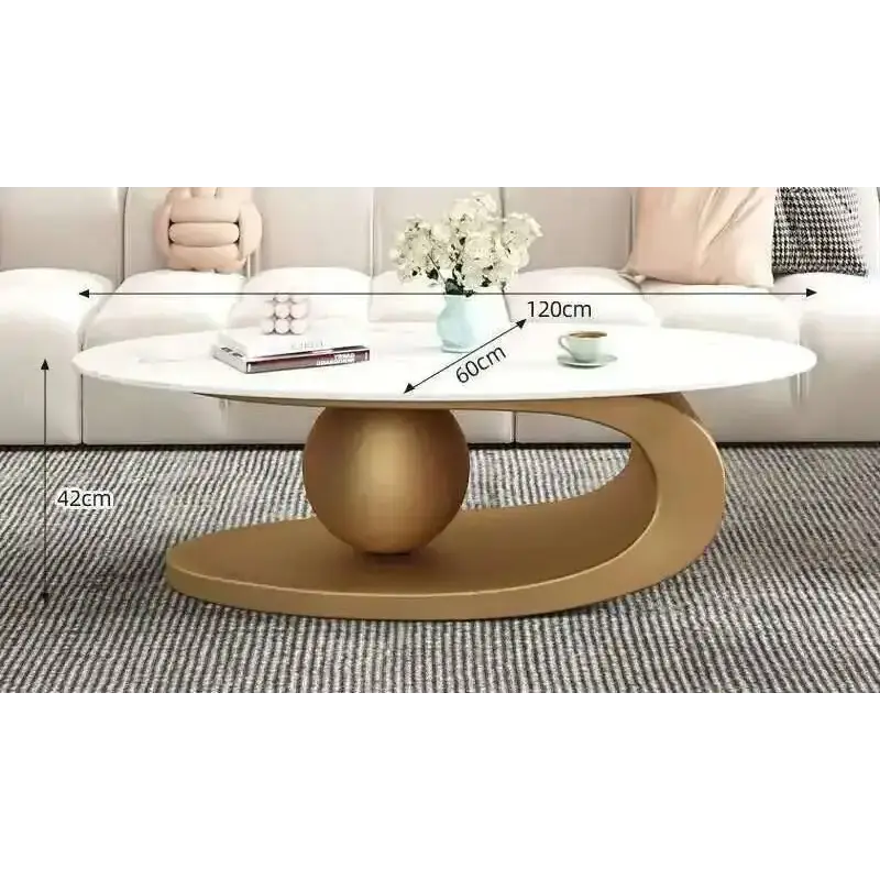 Modern Irregular Base Oval Side Coffee Table - Gold 120x60x42cm - Multifunctional coffee table