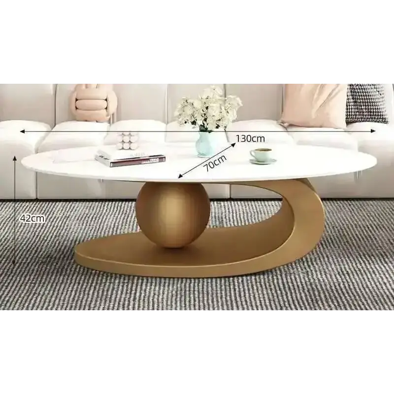 Modern Irregular Base Oval Side Coffee Table - Gold 130x70x42cm - Multifunctional coffee table