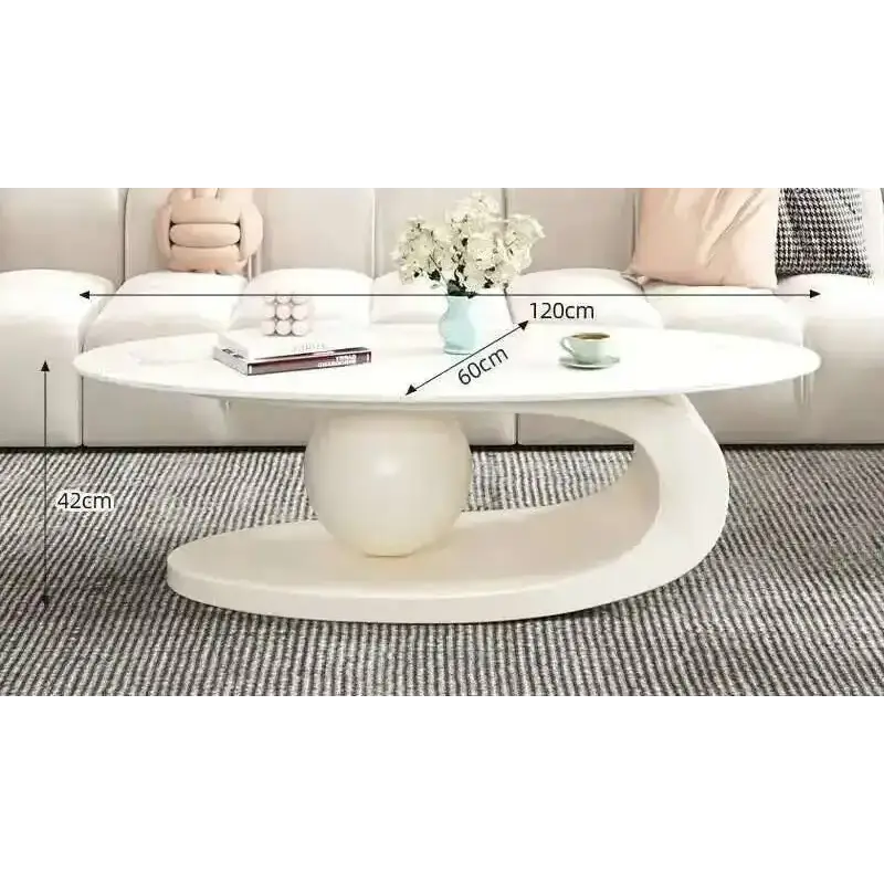 Modern Irregular Base Oval Side Coffee Table - White 130x70x42cm - Multifunctional coffee table